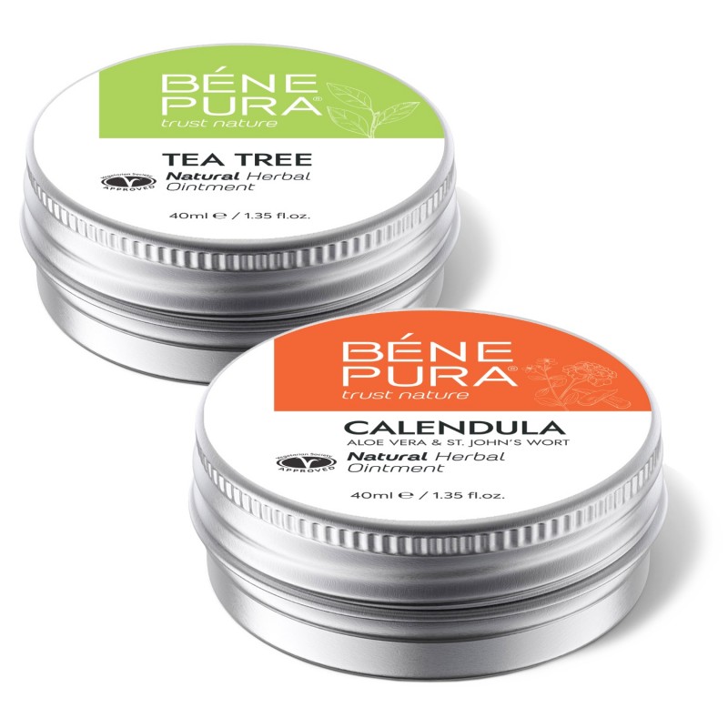 Voide Kutinaan kanssa Teepuu ja Voide Palovamma ja Haava kanssa Kehäkukka, Aloe Vera ja Mäkikuisma - GMC