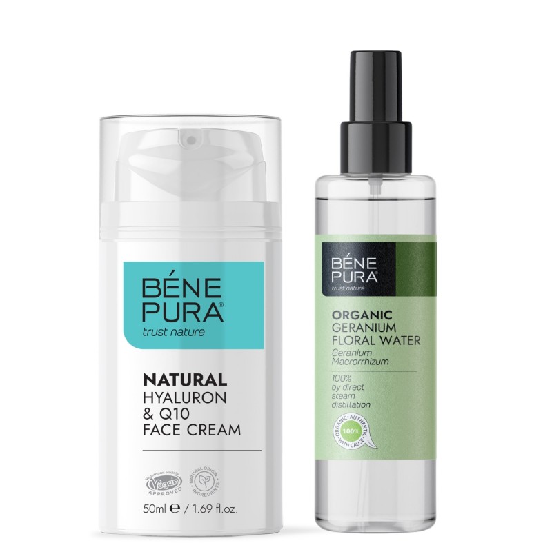 Hyaluron & Q10 Kasvovoide ja Bio Geraniumin Kukkavesi - GMC
