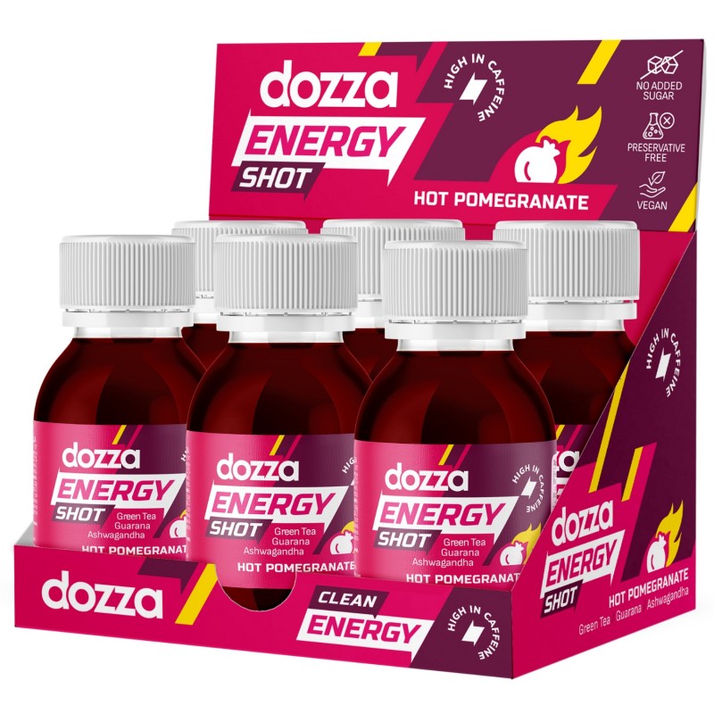 6x Pack DOZZA Energy Hot Pomegranate Energy shot - 60ml - Tuotevertailu
